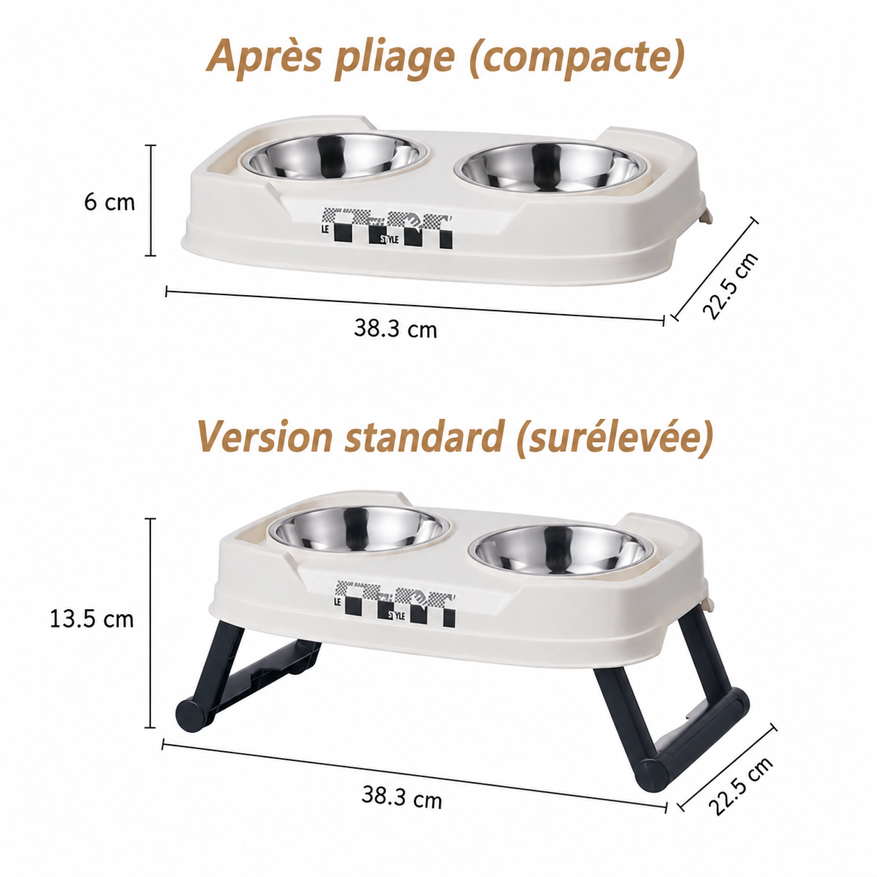 Gamelle double surélevée et pliable