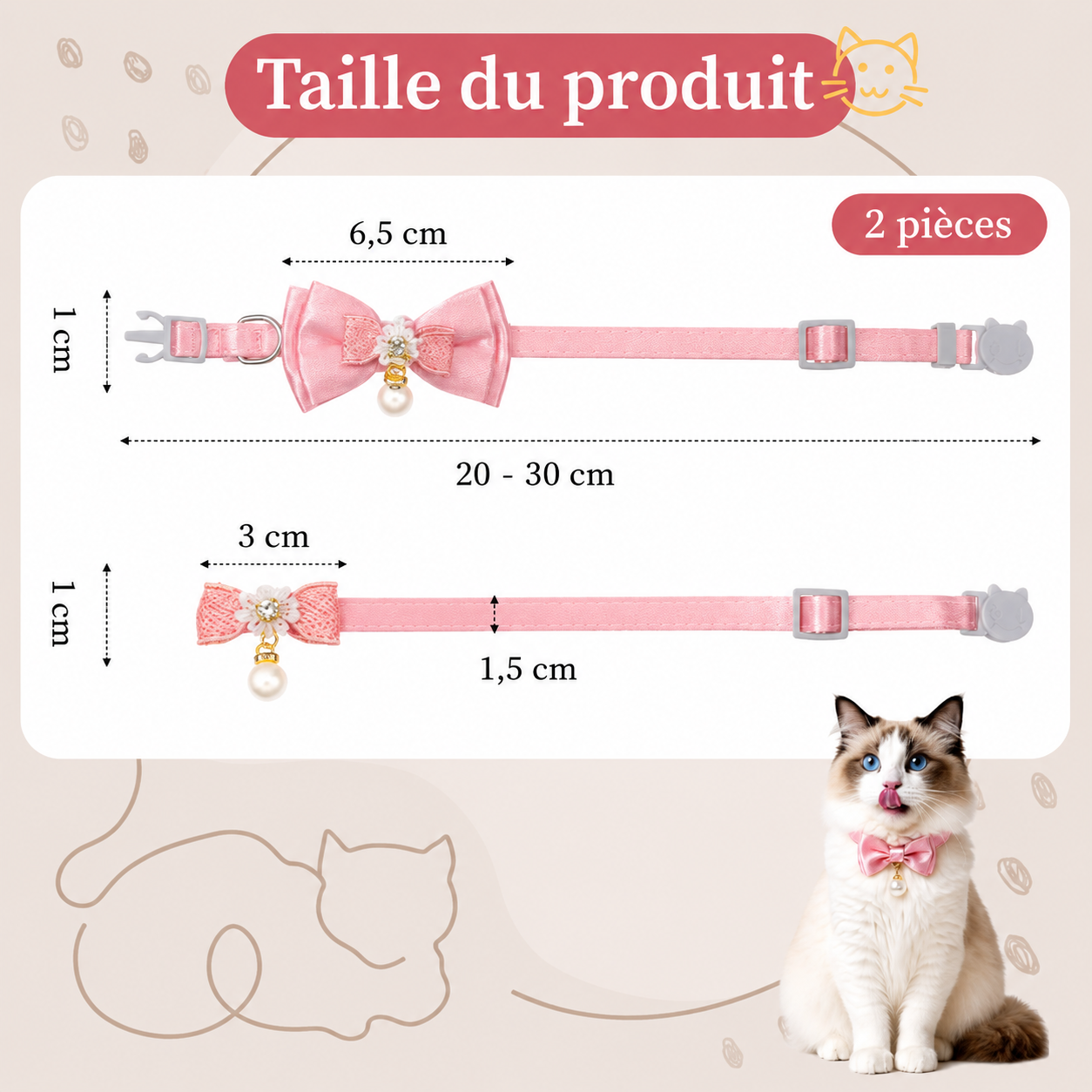 Collier avec nœud papillon rose