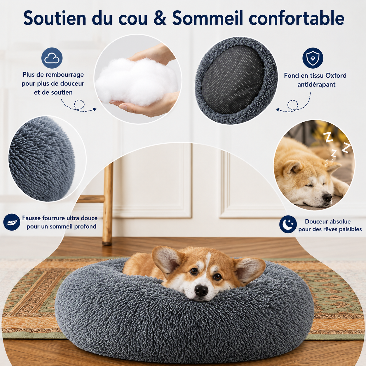 Panier apaisant ultra doux pour chien et chat