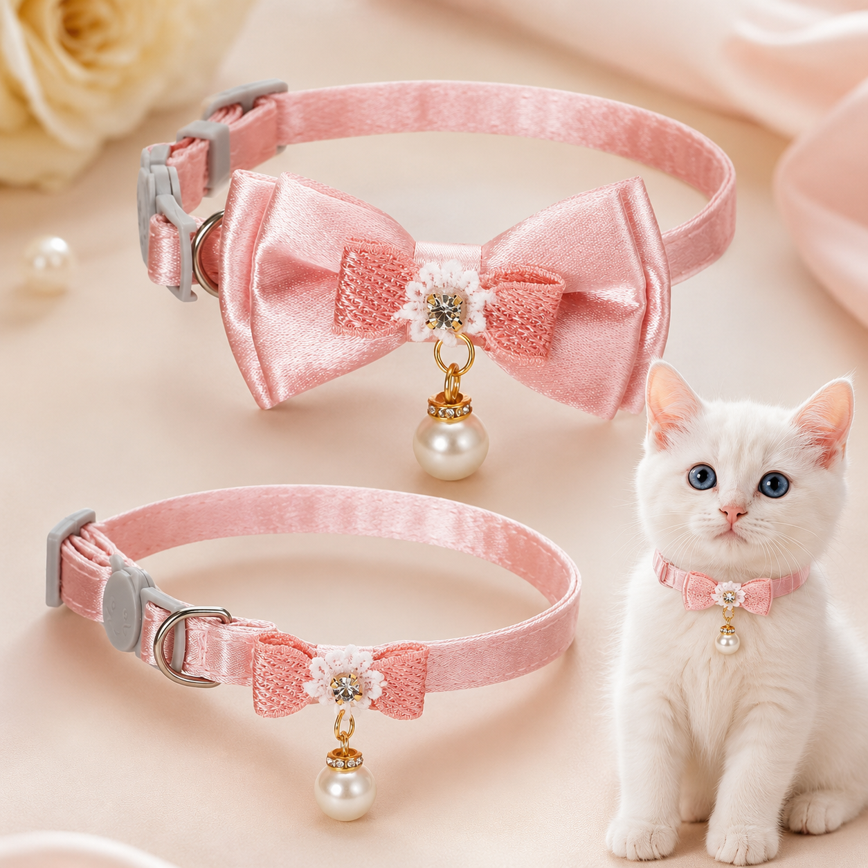 Collier avec nœud papillon rose