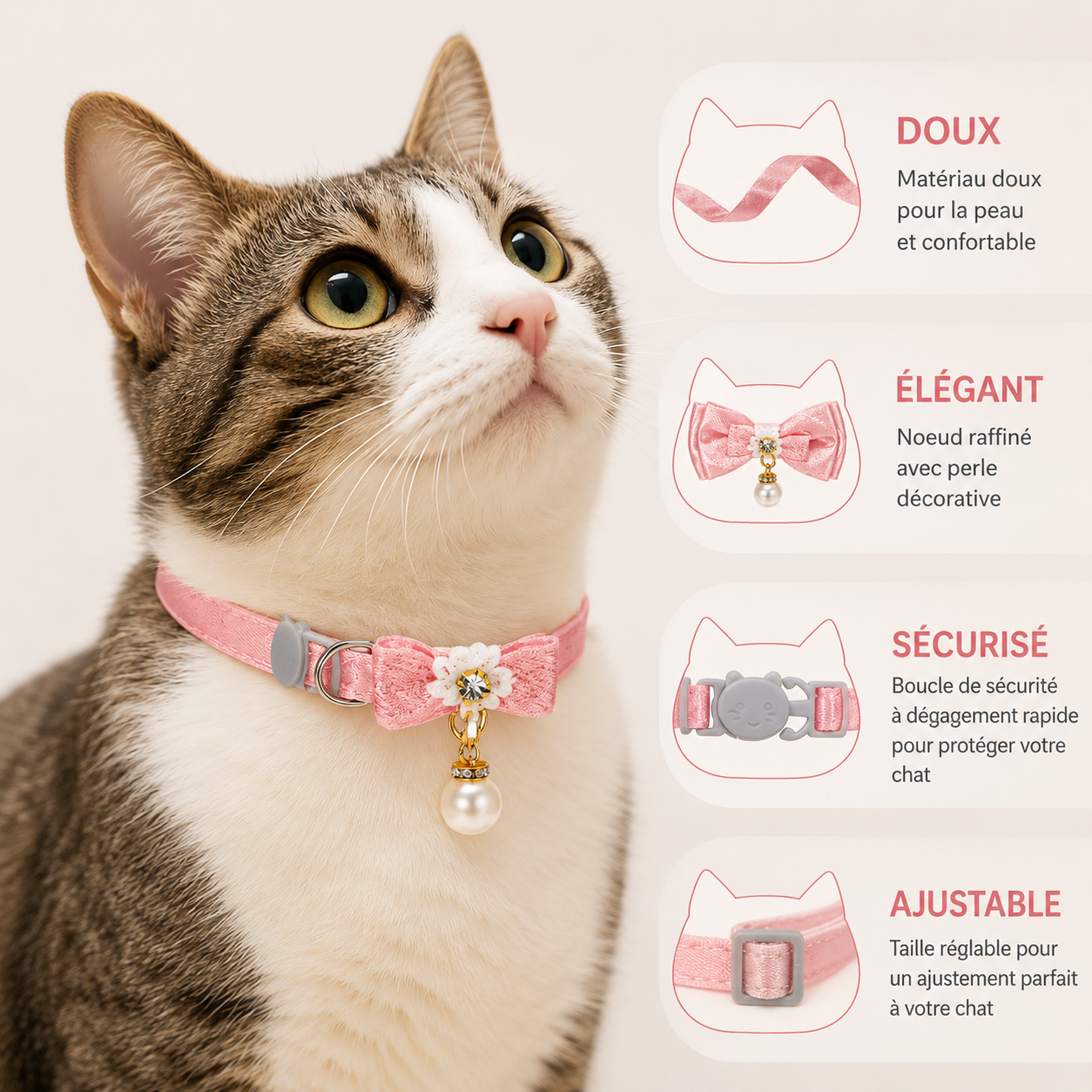 Collier avec nœud papillon rose