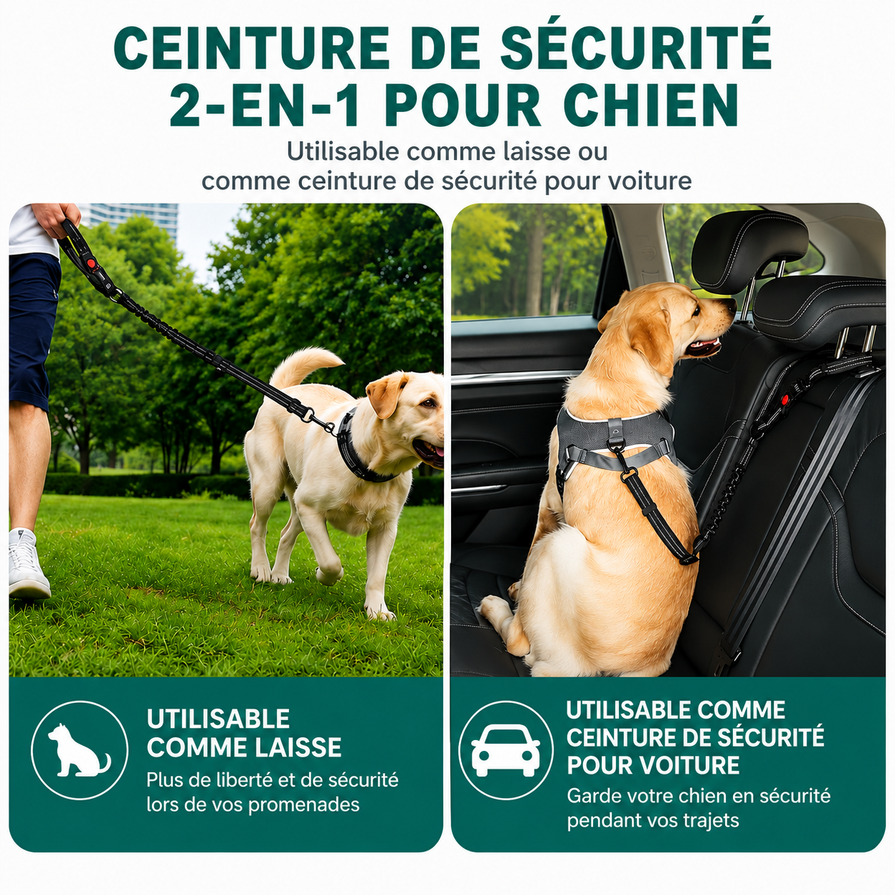 Laisse de transport sécurisée 2-en-1