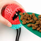 Dog suction cup toy with rope and treats