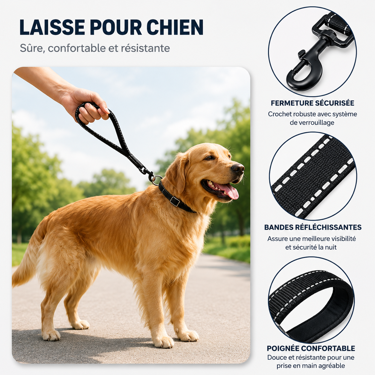 Laisse courte réfléchissante