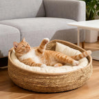Round cotton rope cat bed with cushion