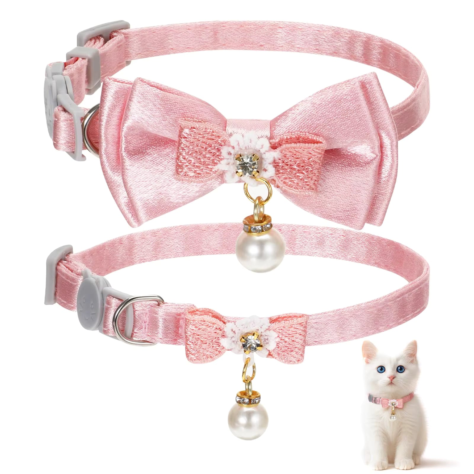 Collier avec nœud papillon rose