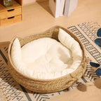 Round cotton rope cat bed with cushion