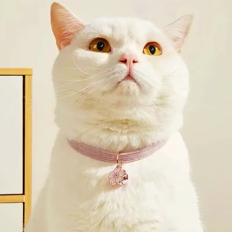 Collier en velours côtelé avec fleur et clochette