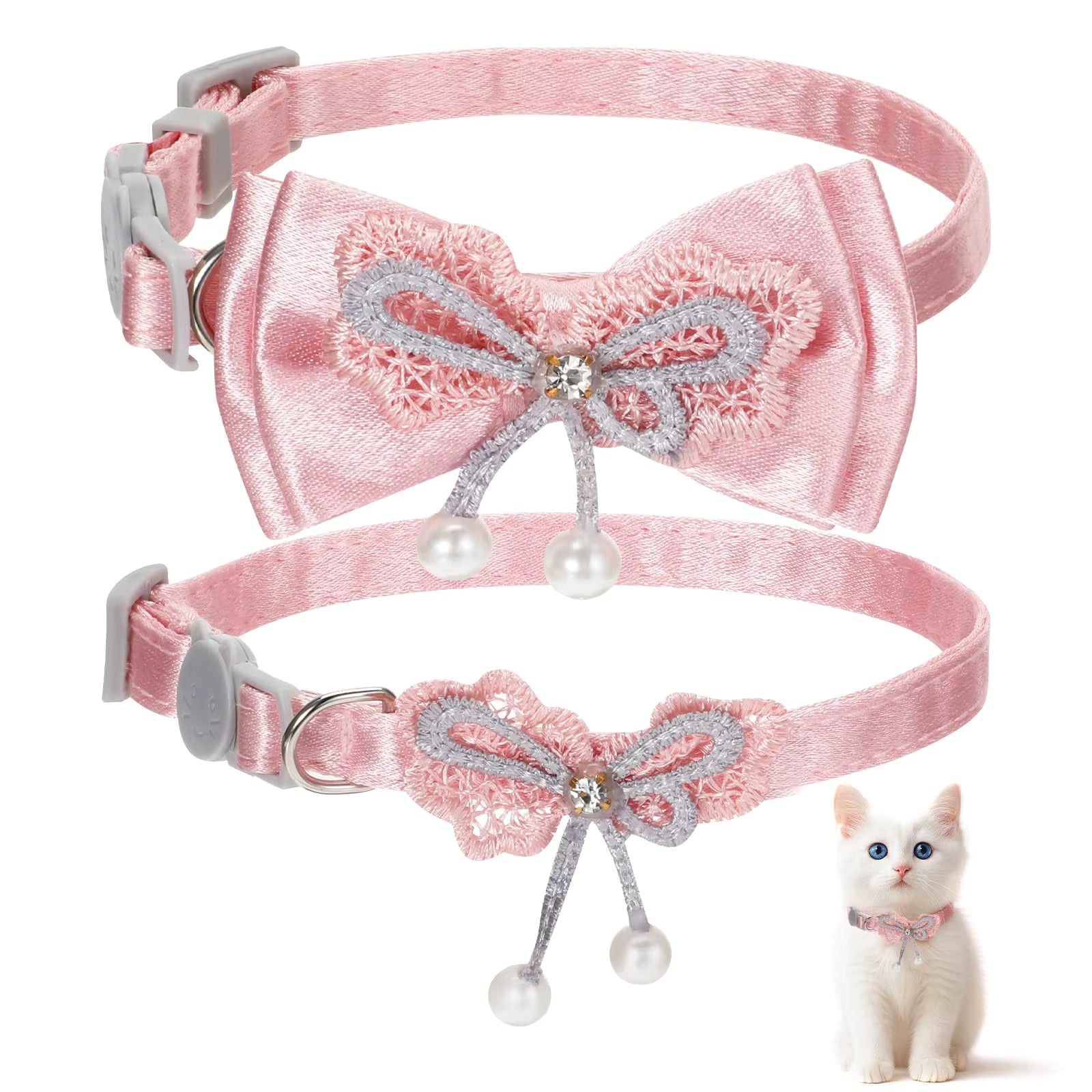 Collier avec nœud papillon rose