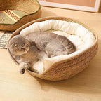 Round cotton rope cat bed with cushion