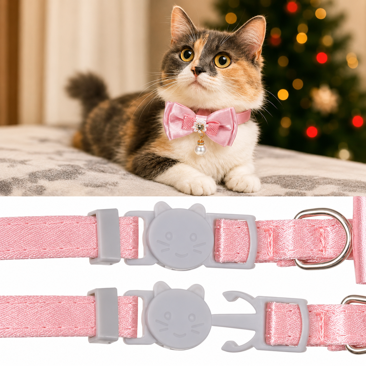 Collier avec nœud papillon rose