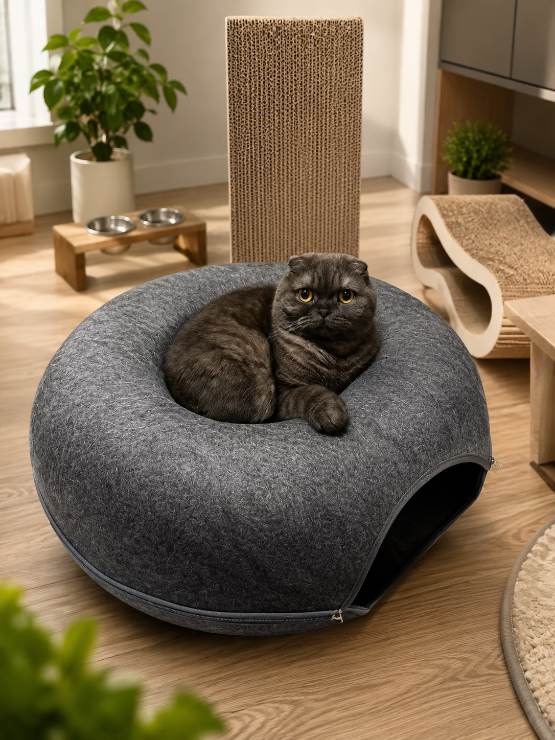 Panier doughnut 2-en-1 pour chat