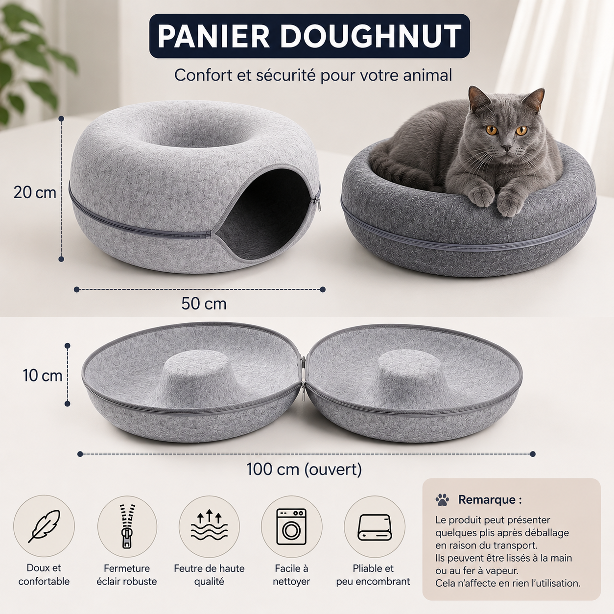 Panier doughnut 2-en-1 pour chat